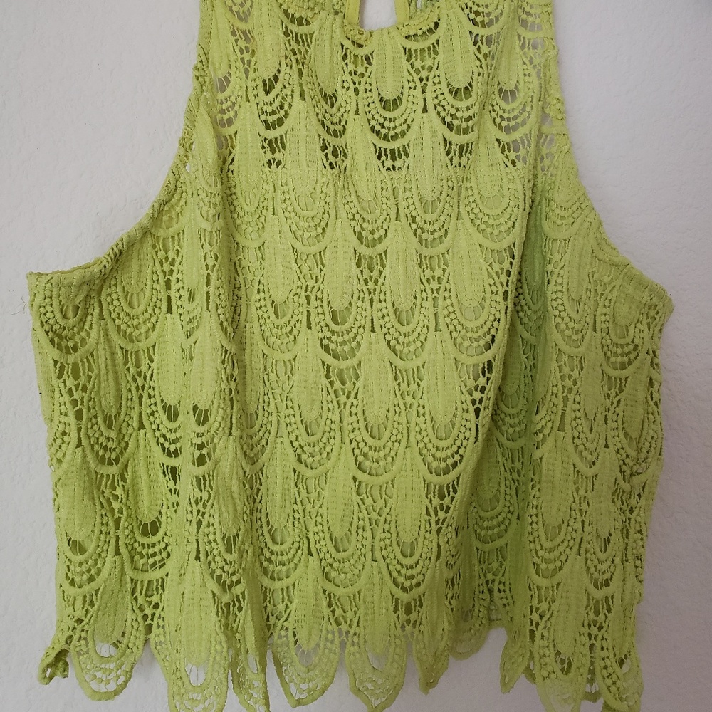 Neon Green Crotchet/Lace Crop Top Large